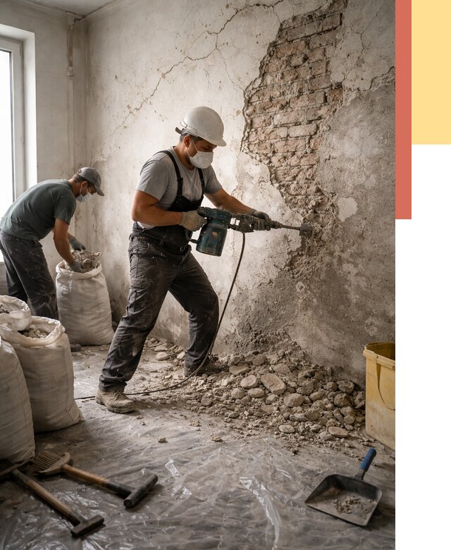 Демонтаж штукатурки со стен в Кандалакше от 7274 руб/м² — быстро и недорого | ОТДЕЛОЧНИК-Кнд