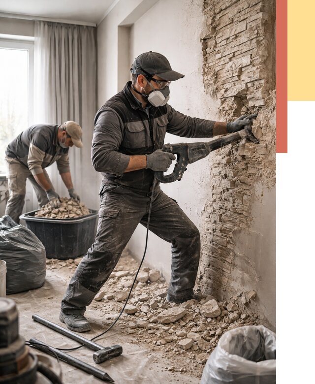 Демонтаж декоративного камня в Кандалакше от 1465 руб/м² — быстро и недорого | ОТДЕЛОЧНИК-Кнд