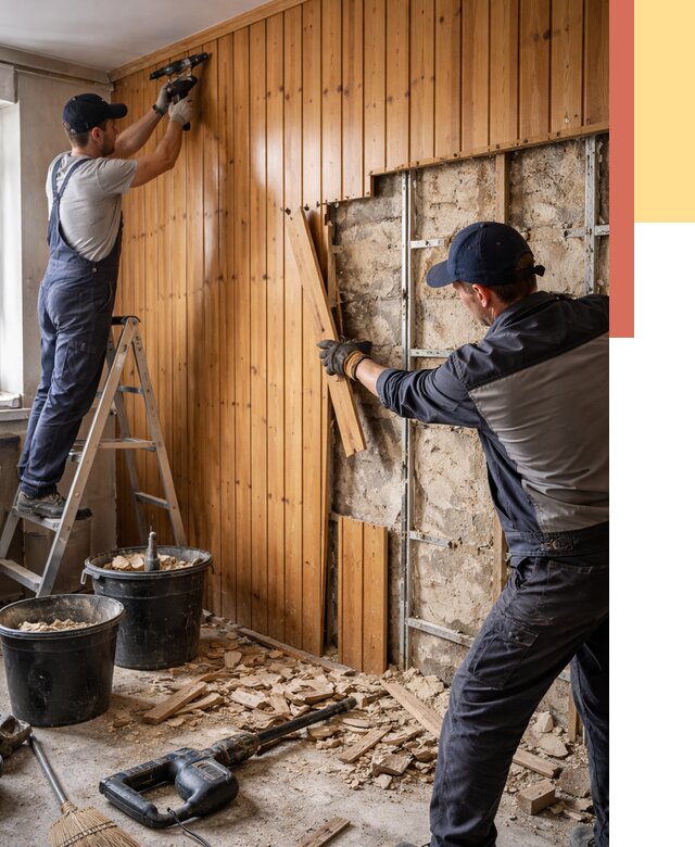 Демонтаж вагонки со стен в Кандалакше от 1465 руб. — снятие, удаление, срочно | ОТДЕЛОЧНИК-Кнд