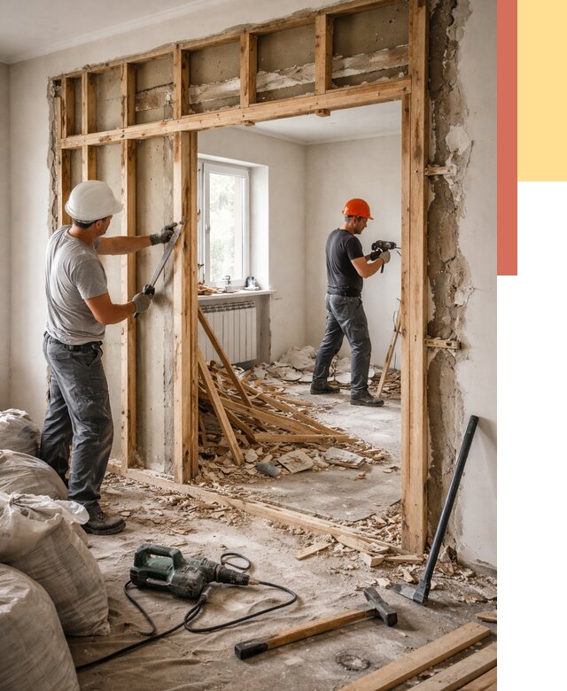 Демонтаж деревянных перегородок в Кандалакше от 3233 руб. — быстро и недорого | ОТДЕЛОЧНИК-Кнд