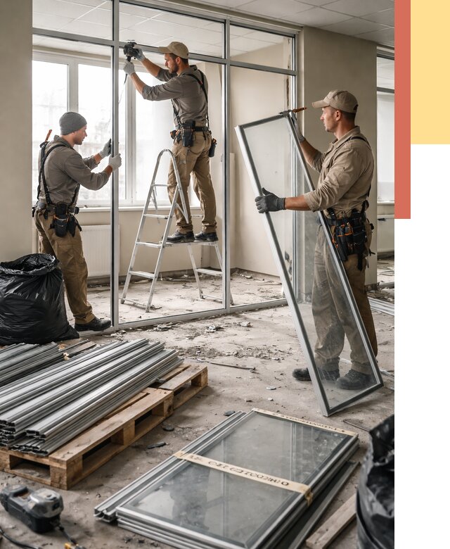 Демонтаж алюминиевых перегородок в Кандалакше от 4243 руб. — быстро и недорого | ОТДЕЛОЧНИК-Кнд