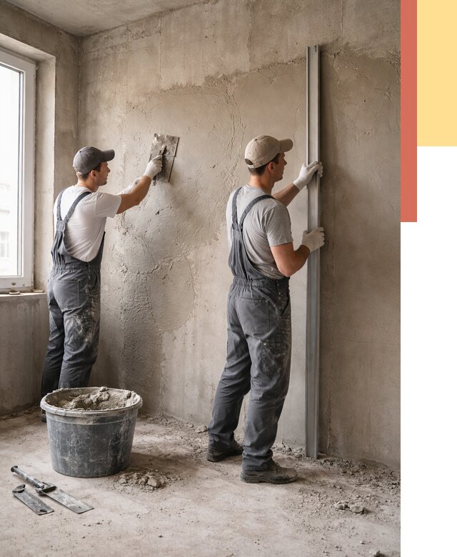 Штукатурка бетонных стен в Кандалакше от 4546 руб/м² — качественно и быстро | ОТДЕЛОЧНИК-Кнд