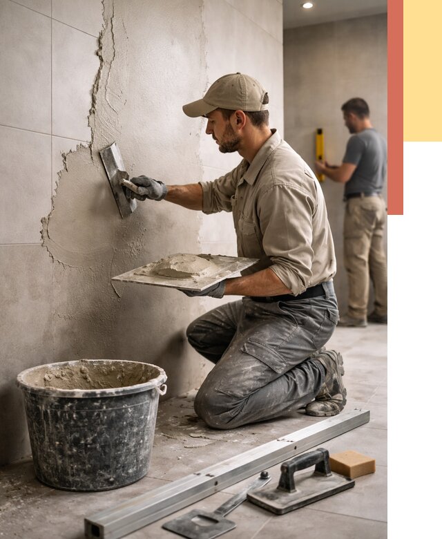 Штукатурка стен в ванной в Кандалакше от 4546 руб./м² — выравнивание под ключ | ОТДЕЛОЧНИК-Кнд