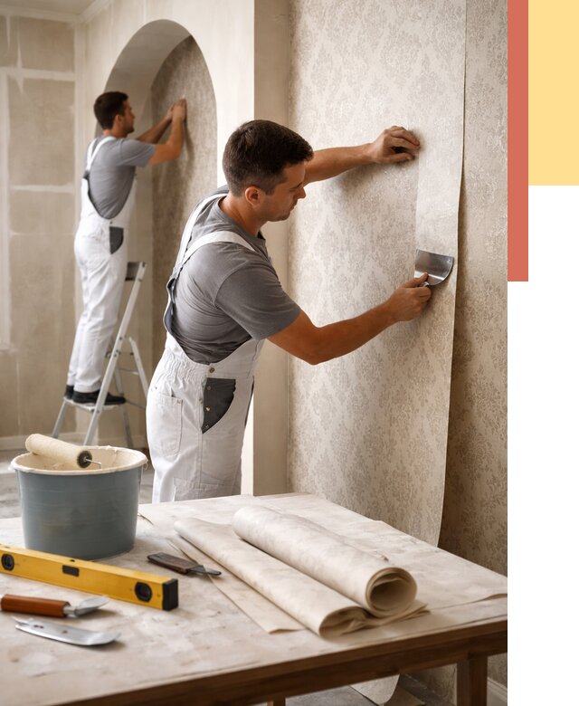 Поклейка обоев на сложные стены в Кандалакше от 2829 руб. под ключ | ОТДЕЛОЧНИК-Кнд