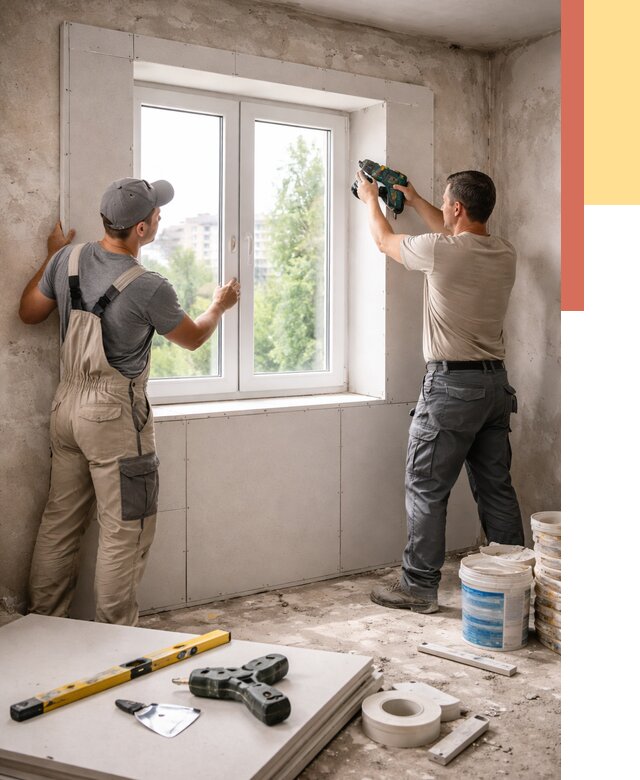 Монтаж откосов из гипсокартона в Кандалакше от 4546 руб. под ключ | ОТДЕЛОЧНИК-Кнд