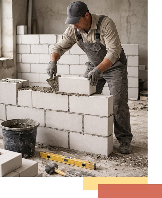 Кладка перегородок из силикатного блока в Кандалакше