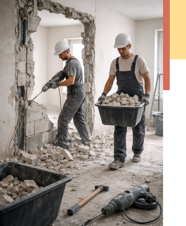 Демонтаж блоковых перегородок в Кандалакше от 3789 руб. — быстро и недорого | ОТДЕЛОЧНИК-Кнд