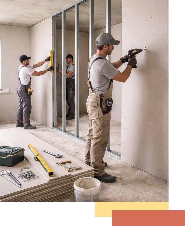 Однослойная перегородка из гипсокартона в Кандалакше под ключ, монтаж и отделка