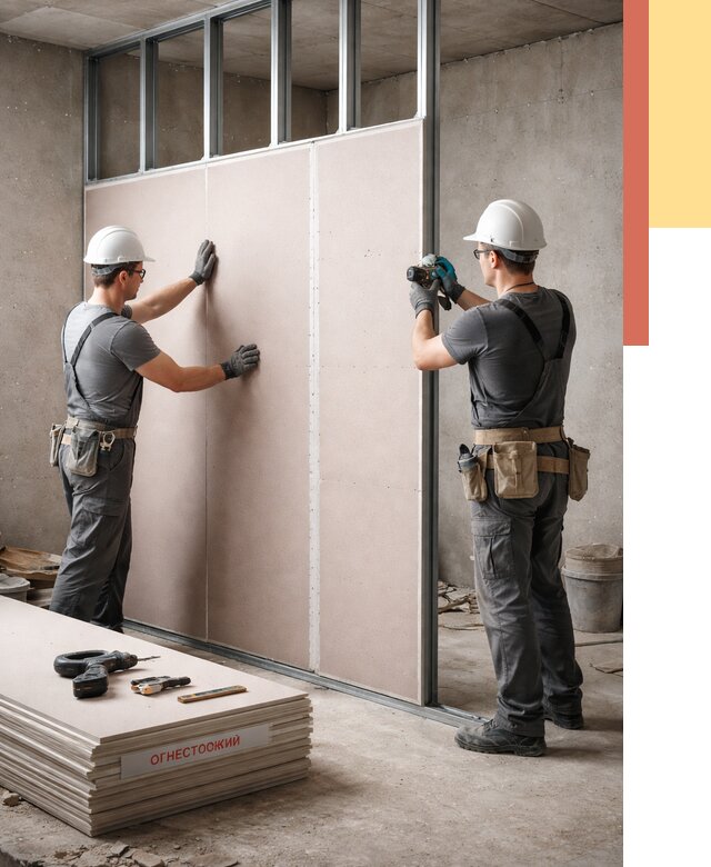 Перегородка из огнестойкого гипсокартона в Кандалакше от 1869 руб. под ключ | ОТДЕЛОЧНИК-Кнд