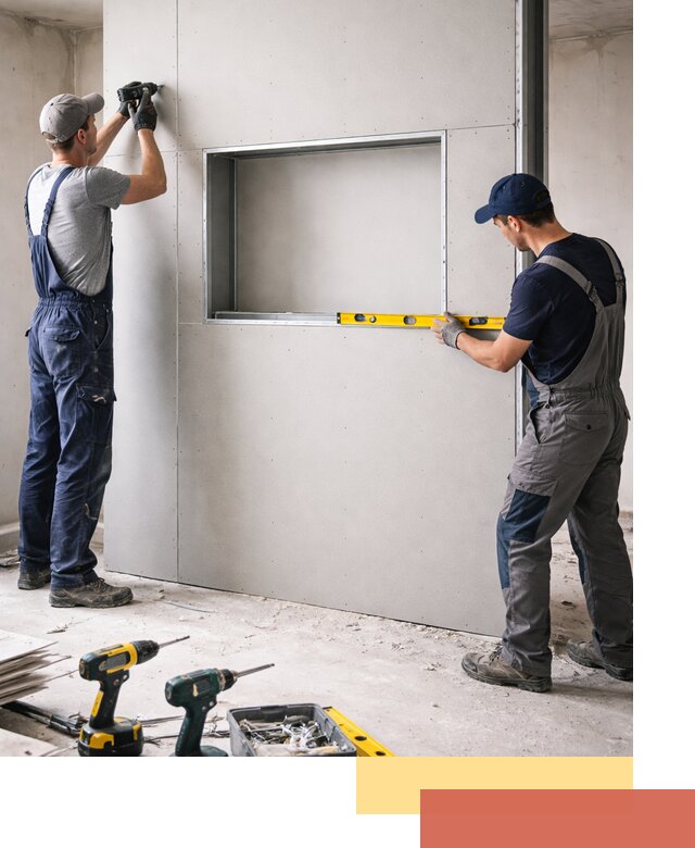 Перегородка из гипсокартона с нишей под декор в Кандалакше