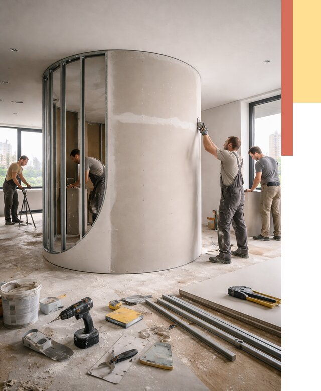 Радиусная перегородка из гипсокартона в Кандалакше от 2930 руб. под ключ | ОТДЕЛОЧНИК-Кнд