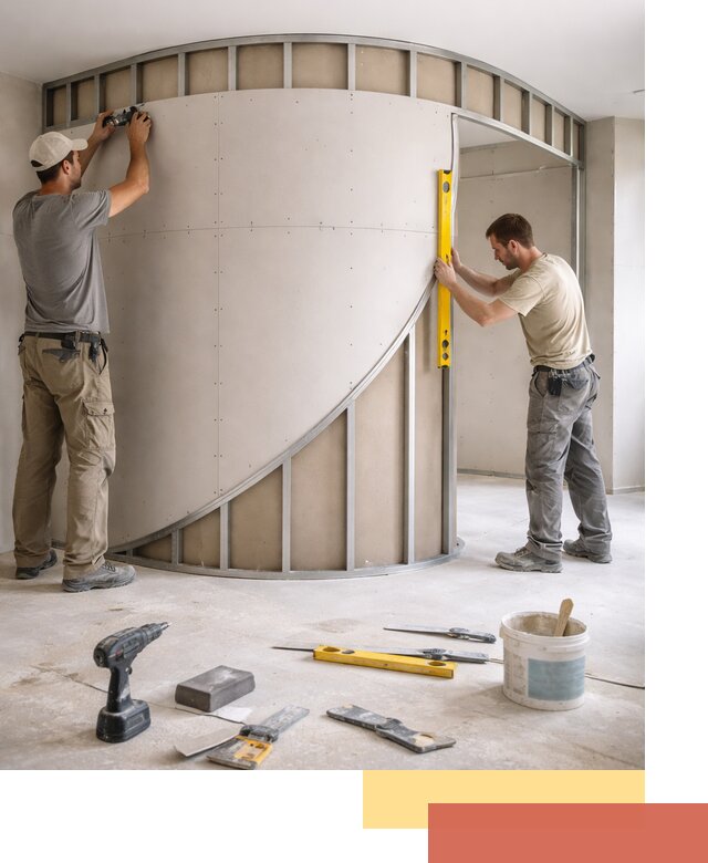 Радиусная перегородка из гипсокартона в Кандалакше под ключ