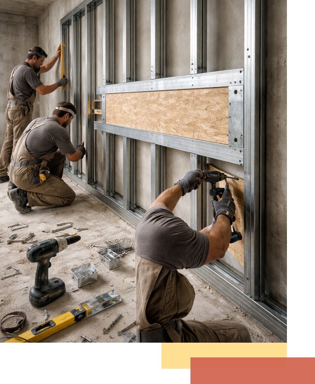 Усиленная перегородка для крепления тяжёлых конструкций в Кандалакше