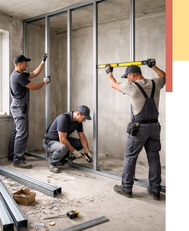 Монтаж каркаса перегородки из профиля в Кандалакше от 758 руб. | ОТДЕЛОЧНИК-Кнд