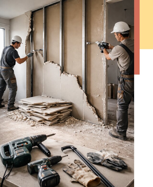 Демонтаж перегородки из гипсокартона в Кандалакше от 1212 руб. быстро и недорого | ОТДЕЛОЧНИК-Кнд