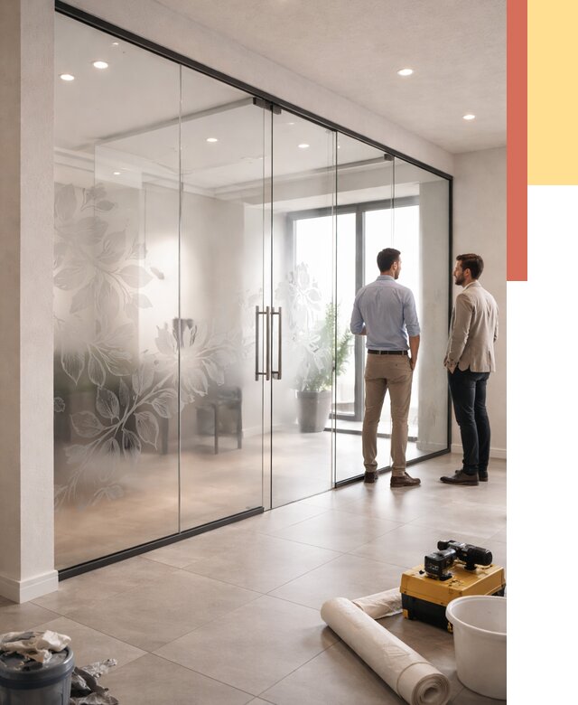 Стеклянные перегородки с рисунком в Кандалакше от 12629 руб. монтаж и нанесение | ОТДЕЛОЧНИК-Кнд