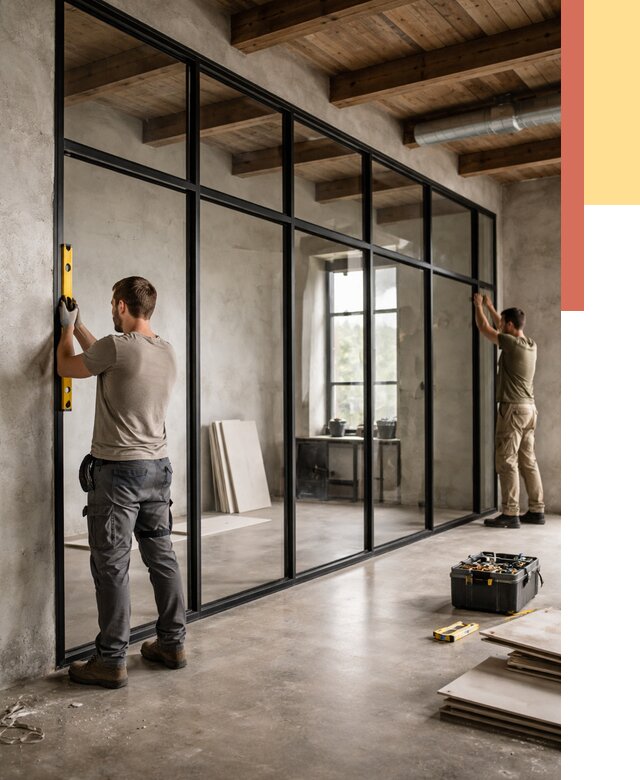 Стеклянные перегородки лофт в Кандалакше от 10608 руб. под ключ | ОТДЕЛОЧНИК-Кнд