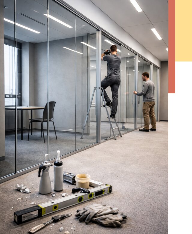 Стеклянные офисные перегородки в Кандалакше от 8588 руб. — монтаж и установка | ОТДЕЛОЧНИК-Кнд