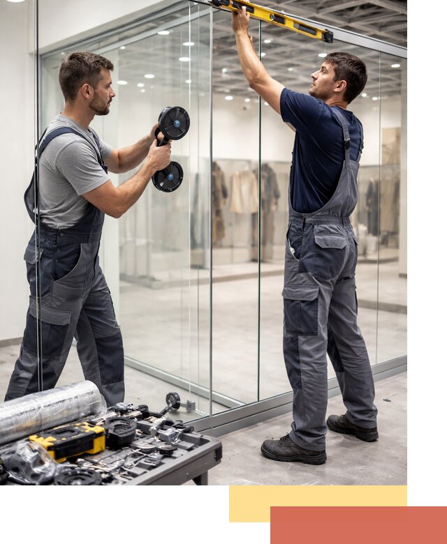 Стеклянные перегородки для магазинов в Кандалакше — монтаж и установка