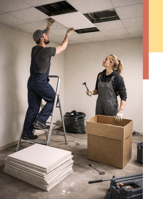 Демонтаж потолочной плитки в Кандалакше от 4546 руб. быстро и недорого | ОТДЕЛОЧНИК-Кнд