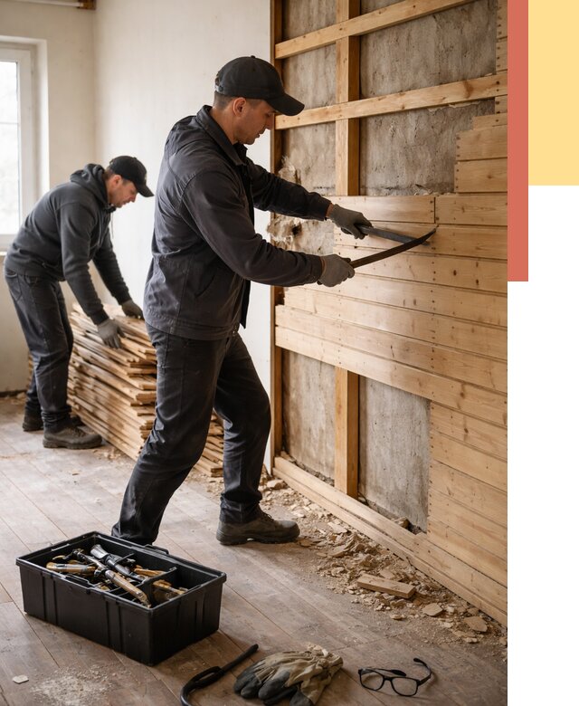 Демонтаж вагонки в Кандалакше от 3839 руб/м2 — быстро и недорого | ОТДЕЛОЧНИК-Кнд