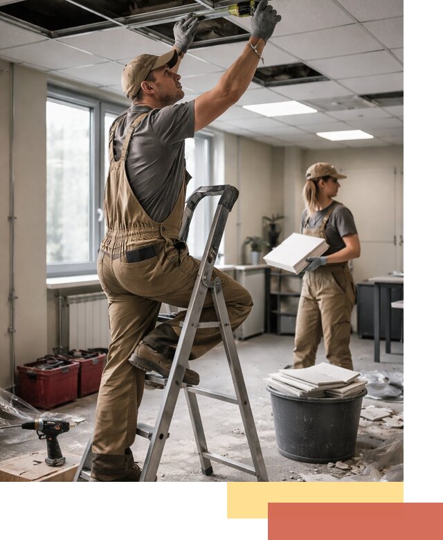 Ремонт потолка Армстронг и замена плит в Кандалакше