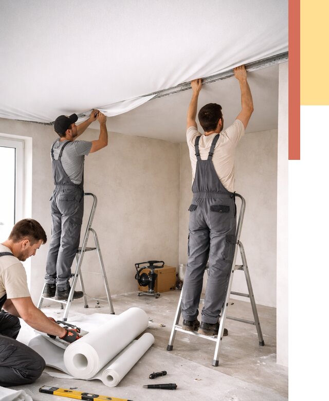 Монтаж тканевого натяжного потолка в Кандалакше от 3536 руб. под ключ | ОТДЕЛОЧНИК-Кнд