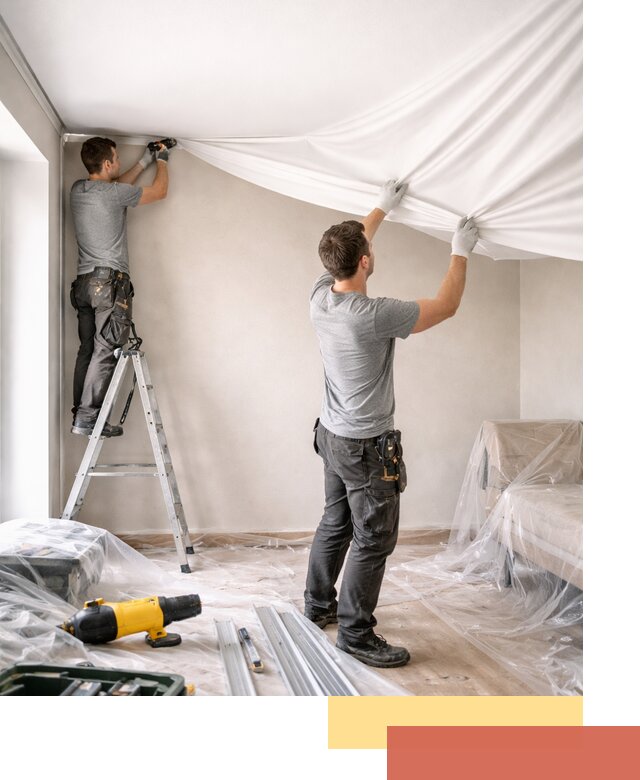 Монтаж тканевого натяжного потолка в Кандалакше недорого и быстро