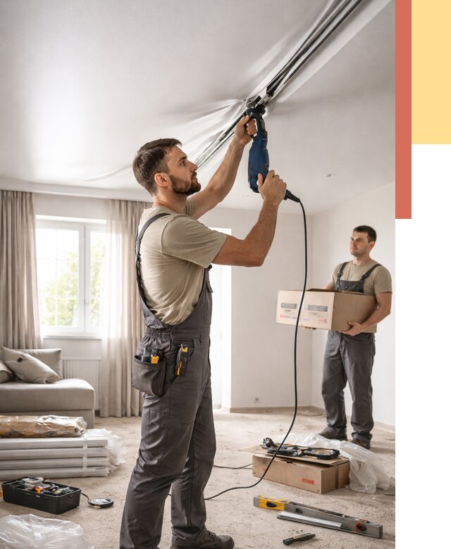 Монтаж сатинового натяжного потолка в Кандалакше от 3536 руб. | Быстро, недорого — ОТДЕЛОЧНИК-Кнд