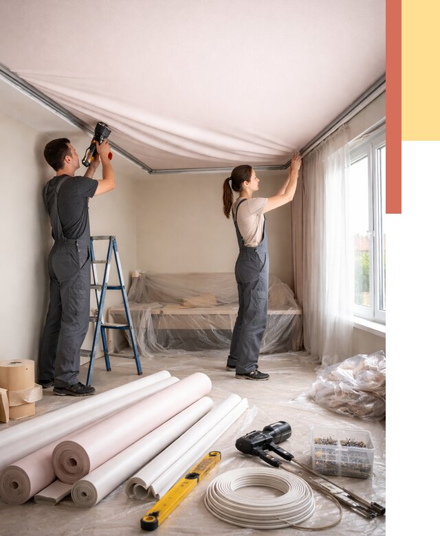 Монтаж цветного натяжного потолка в Кандалакше от 4243 руб/м² — быстро и недорого | ОТДЕЛОЧНИК-Кнд