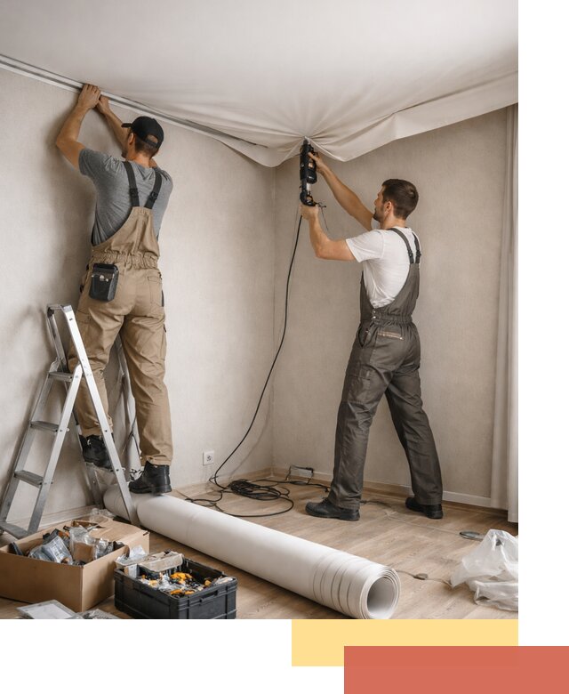 Монтаж цветного натяжного потолка в Кандалакше за один день