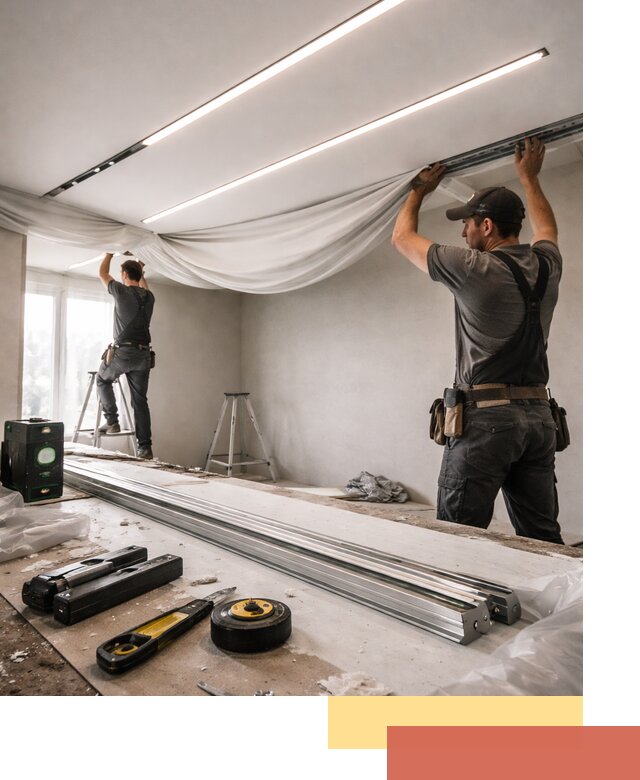 Монтаж натяжных потолков со световыми линиями в Кандалакше