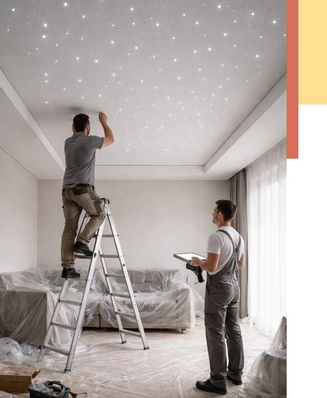 Монтаж натяжного потолка «звездное небо» в Кандалакше от 6567 руб. | ОТДЕЛОЧНИК-Кнд