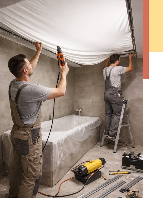 Монтаж натяжного потолка в ванной в Кандалакше от 1212 руб. под ключ | ОТДЕЛОЧНИК-Кнд