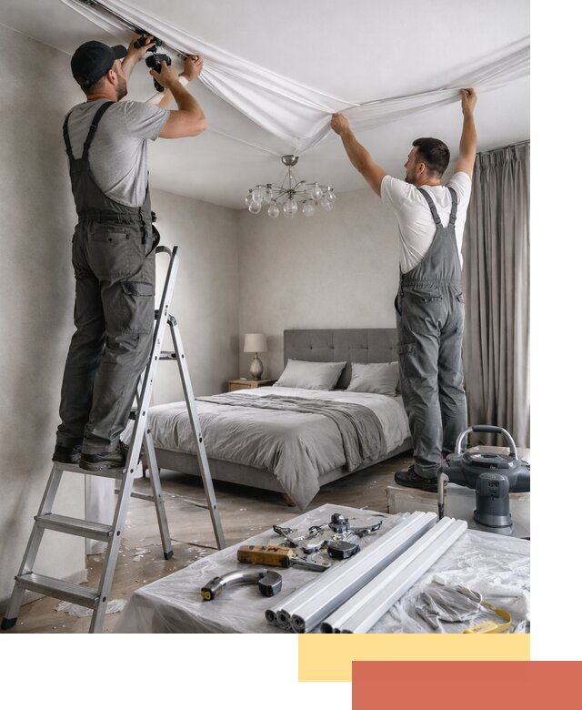 Монтаж натяжного потолка в спальне в Кандалакше