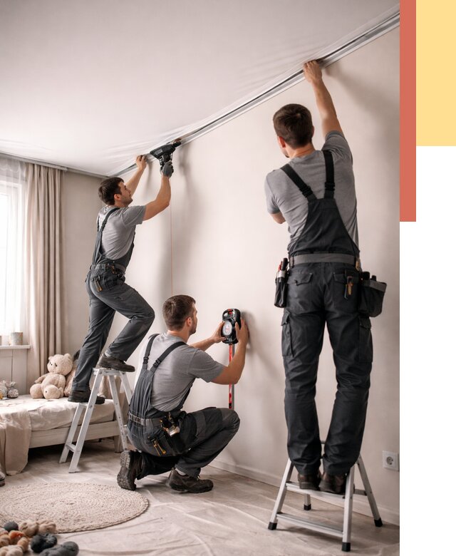 Монтаж натяжного потолка в детской в Кандалакше от 3536 руб. — быстро и недорого | ОТДЕЛОЧНИК-Кнд