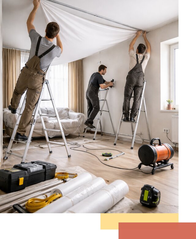 Монтаж натяжного потолка в гостиной в Кандалакше