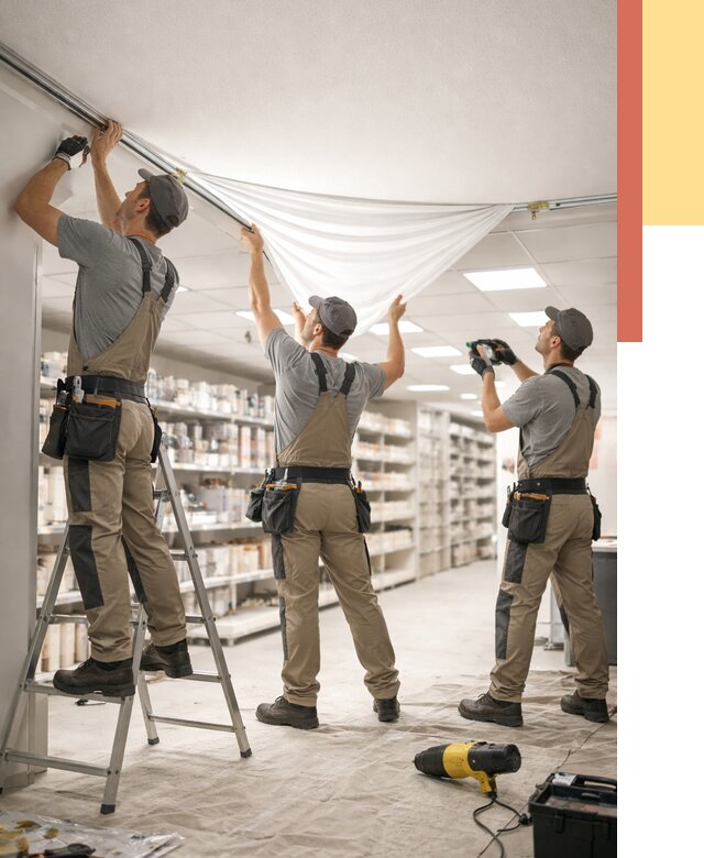 Монтаж натяжного потолка в магазине в Кандалакше от 4546 руб. быстро и недорого | ОТДЕЛОЧНИК-Кнд