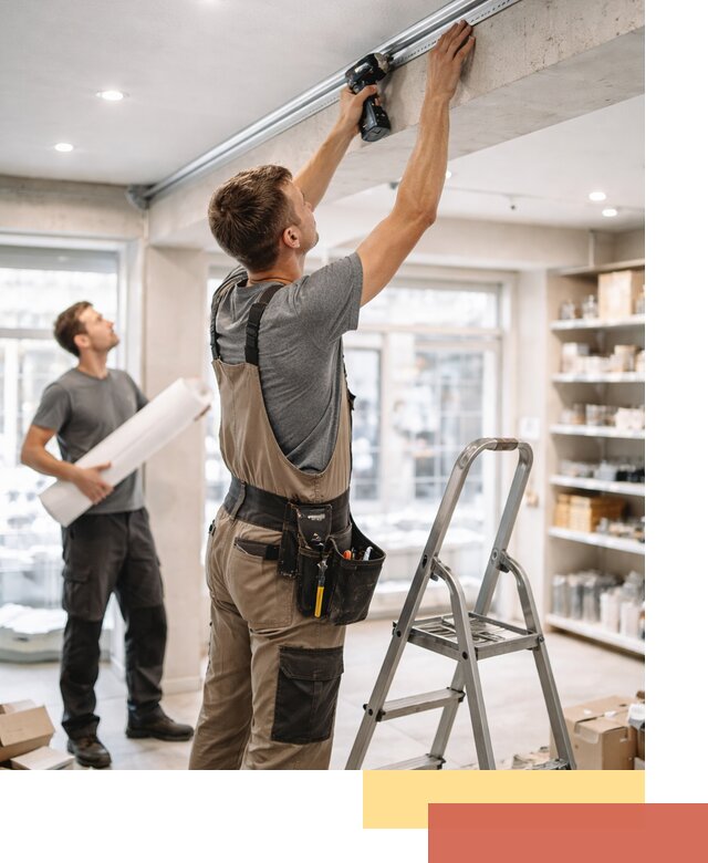 Монтаж натяжных потолков в магазине в Кандалакше