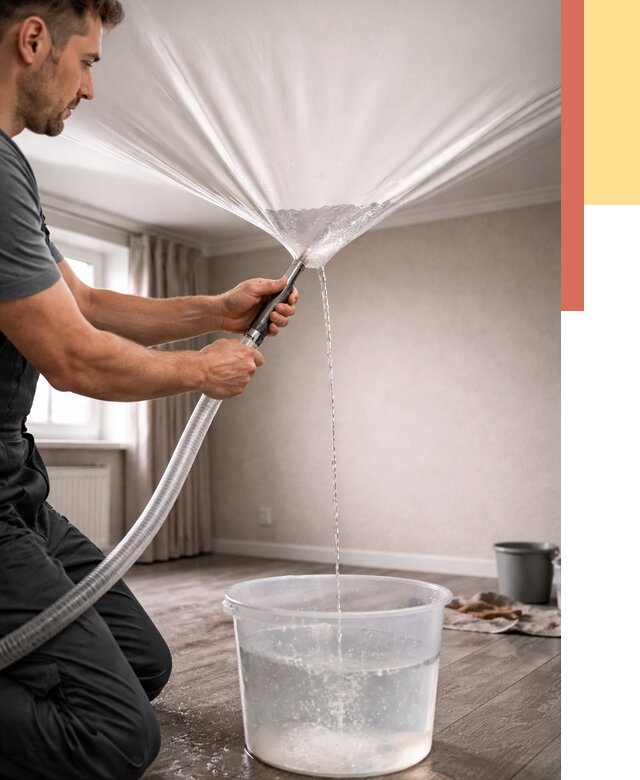 Слив воды с натяжного потолка в Кандалакше от 2526 руб. быстро и недорого | ОТДЕЛОЧНИК-Кнд