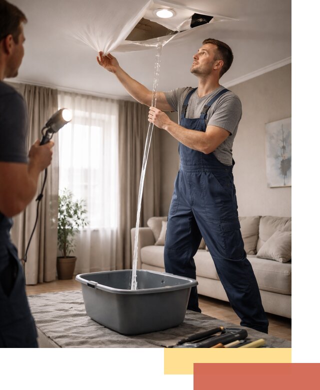 Слив воды с натяжного потолка в Кандалакше быстро и аккуратно