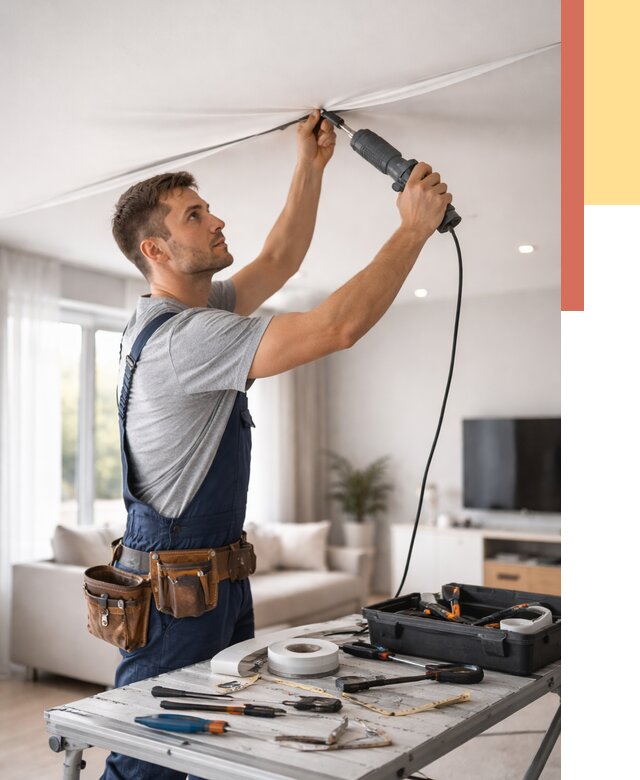 Ремонт натяжных потолков в Кандалакше от 9598 руб. под ключ — ОТДЕЛОЧНИК-Кнд