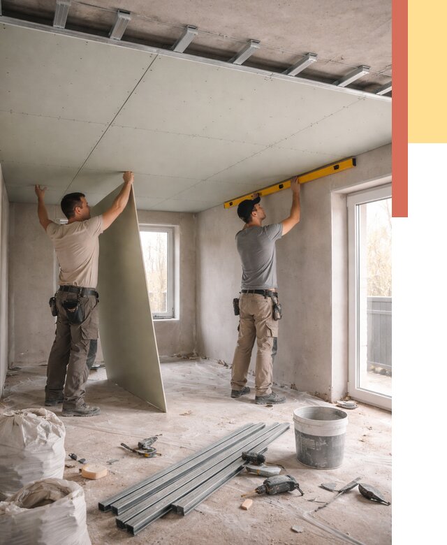 Одноуровневый потолок из гипсокартона в Кандалакше от 758 руб. — монтаж под ключ | ОТДЕЛОЧНИК-Кнд