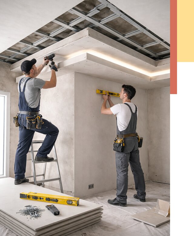 Двухуровневый потолок из гипсокартона в Кандалакше от 1465 руб. под ключ | ОТДЕЛОЧНИК-Кнд