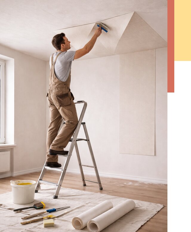 Поклейка обоев на потолок в Кандалакше от 4546 руб. быстро и недорого | ОТДЕЛОЧНИК-Кнд